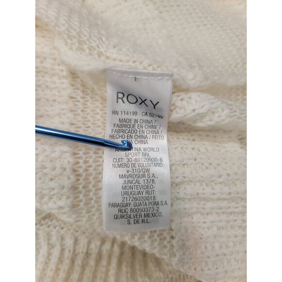 Roxy Boxy Open Knit Sweatshirt Top Sz Small Ivory Sheer Striped Beachy Boho - Picture 9 of 11